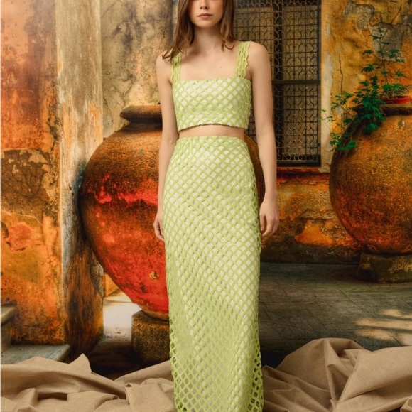 NWT Yola Neme Chelsea Lime Green Sequin Two Piece Skirt Set XS